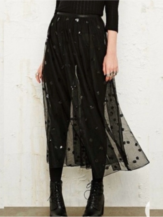 Free People Dresses & Skirts - NWT Free People Small Black Sheer Tulle Polka Dot Sequin Midi Skirt